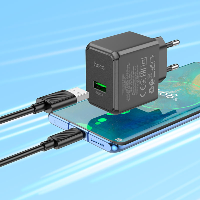 Hoco CS12A 18W Ocean Single Port QC3.0 Charger Set 1