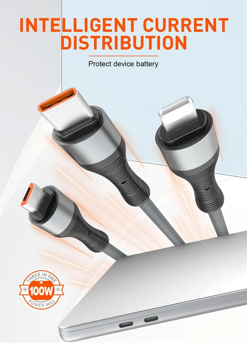 LDNIO LC94C 100W 3in1 Type C to LightningType CMicro USB Fast Charging Cable 1 1