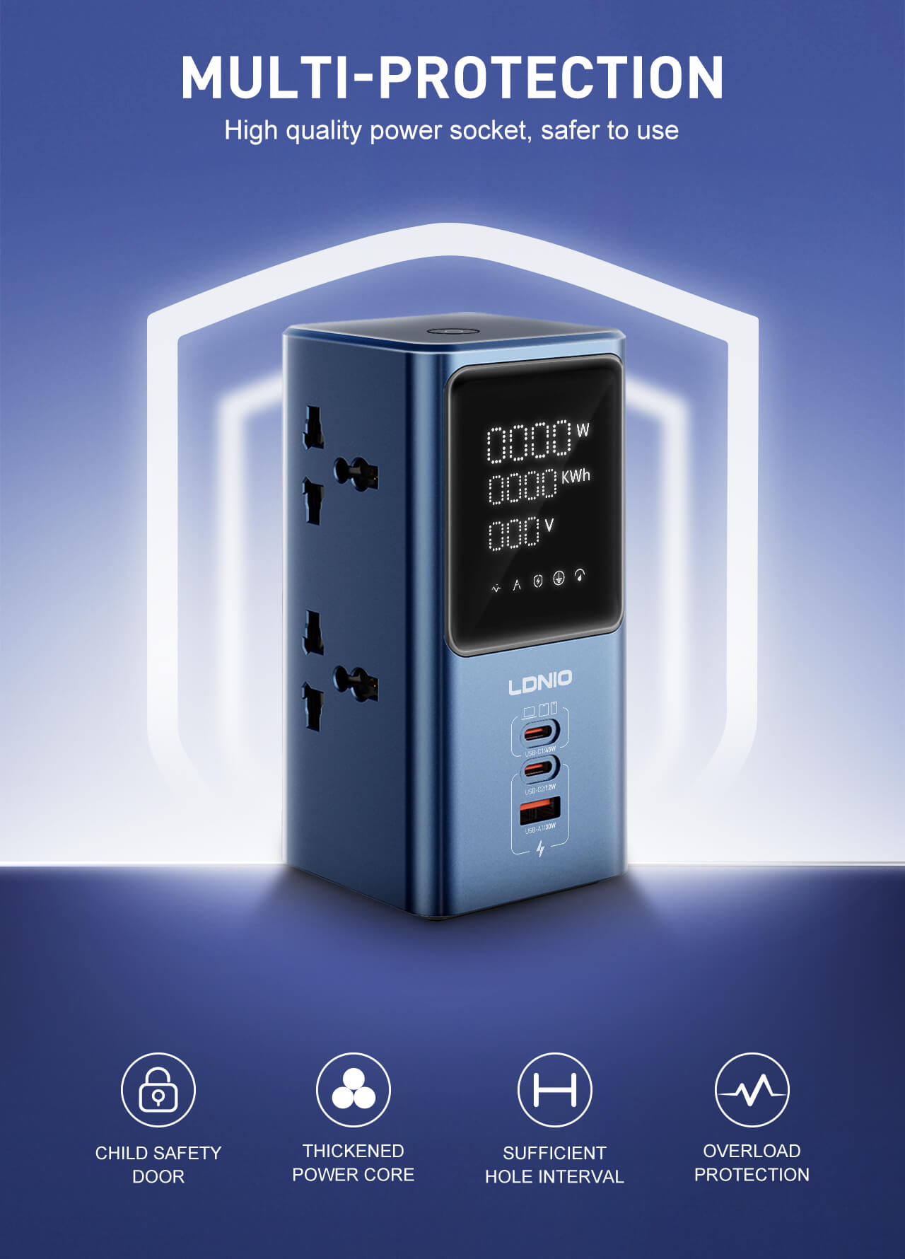 LDNIO SC2 Tower 45W Extension Power Socket 1