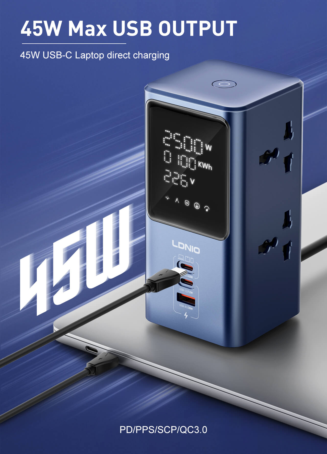 LDNIO SC2 Tower 45W Extension Power Socket 4