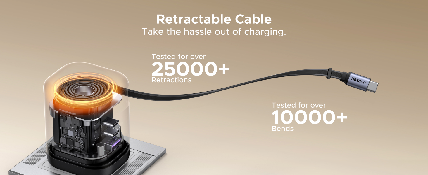 UGREEN X606 65585 Nexode 100W Charger with Retractable USB C Cable