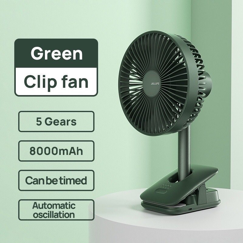 JISULIFE FA13R Clip Fan Auto Oscillating Clip on Fan 8000mAh Green 01