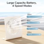 JISULIFE FA28 Portable Mini Air Cooler Fan: Material: ABS material Input: 5V2A Fan Power (W): 5W MAX Charge Time: 3-5hrs Worktime: 1st-4th Gear Blades: 5 Speed Mode: 4.4m/s MAX Light Power: None Controller Type: Button Control