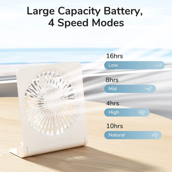 JISULIFE FA28 Portable Mini Air Cooler Fan: Material: ABS material Input: 5V2A Fan Power (W): 5W MAX Charge Time: 3-5hrs Worktime: 1st-4th Gear Blades: 5 Speed Mode: 4.4m/s MAX Light Power: None Controller Type: Button Control