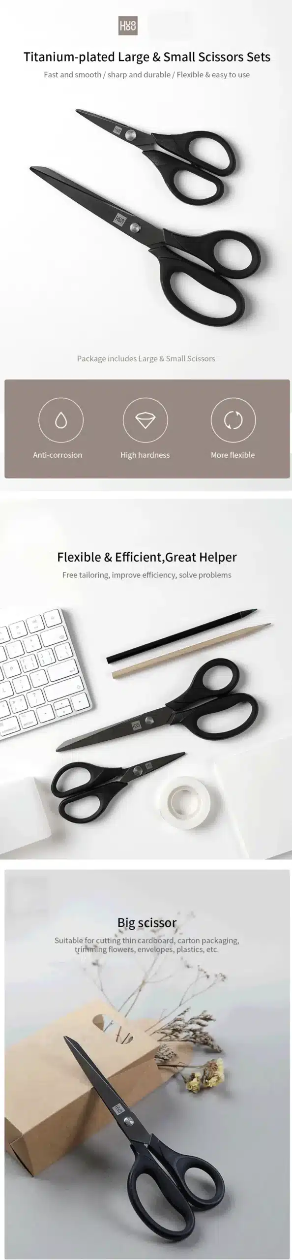 Xiaomi Huohou Titanium plated 2Pc Non slip Black Sharp Scissors Sets 2 scaled