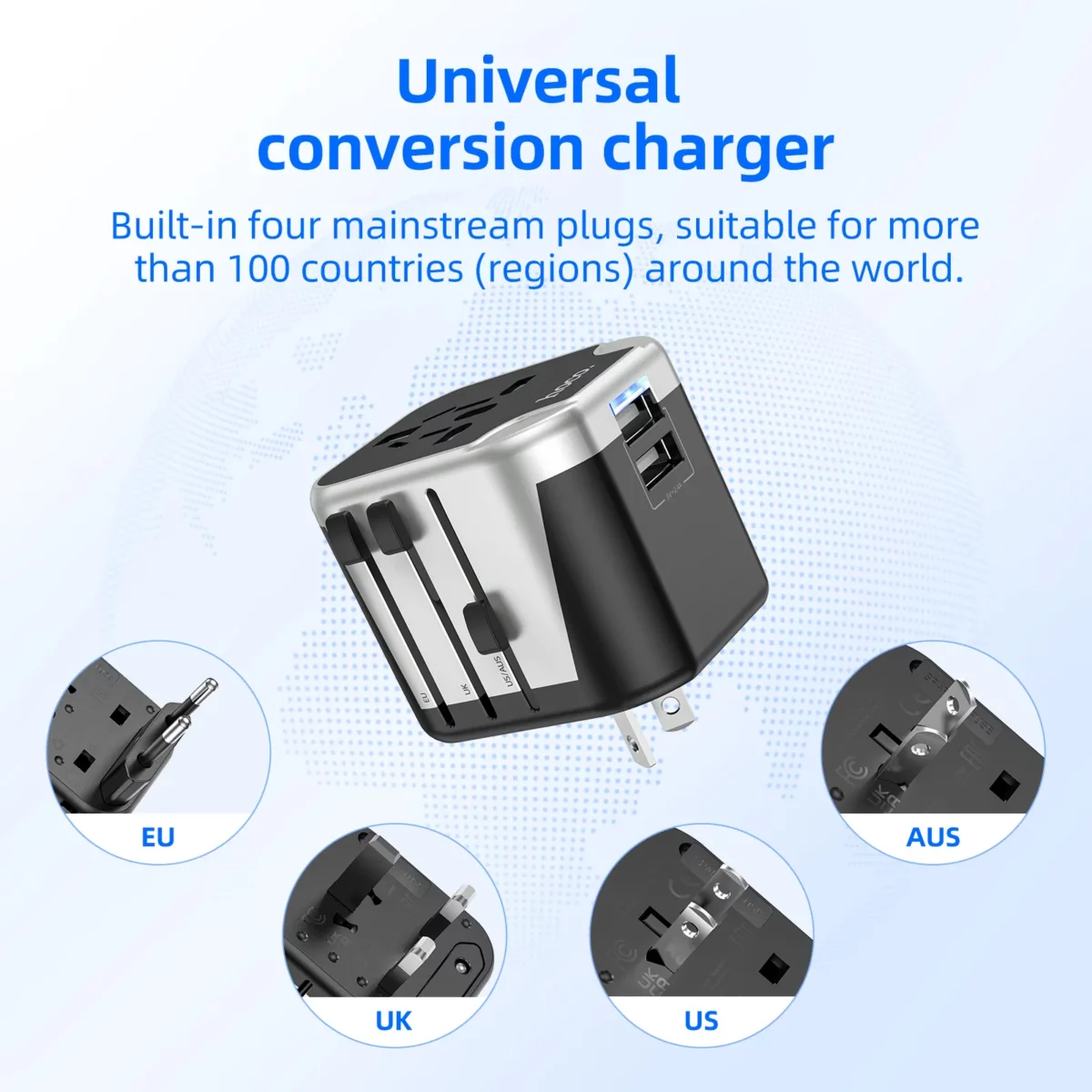 HOCO Dual USB EINE Universal Travel Conversion 12W Ladeger t EU UK US AU Stecker Alle.jpg