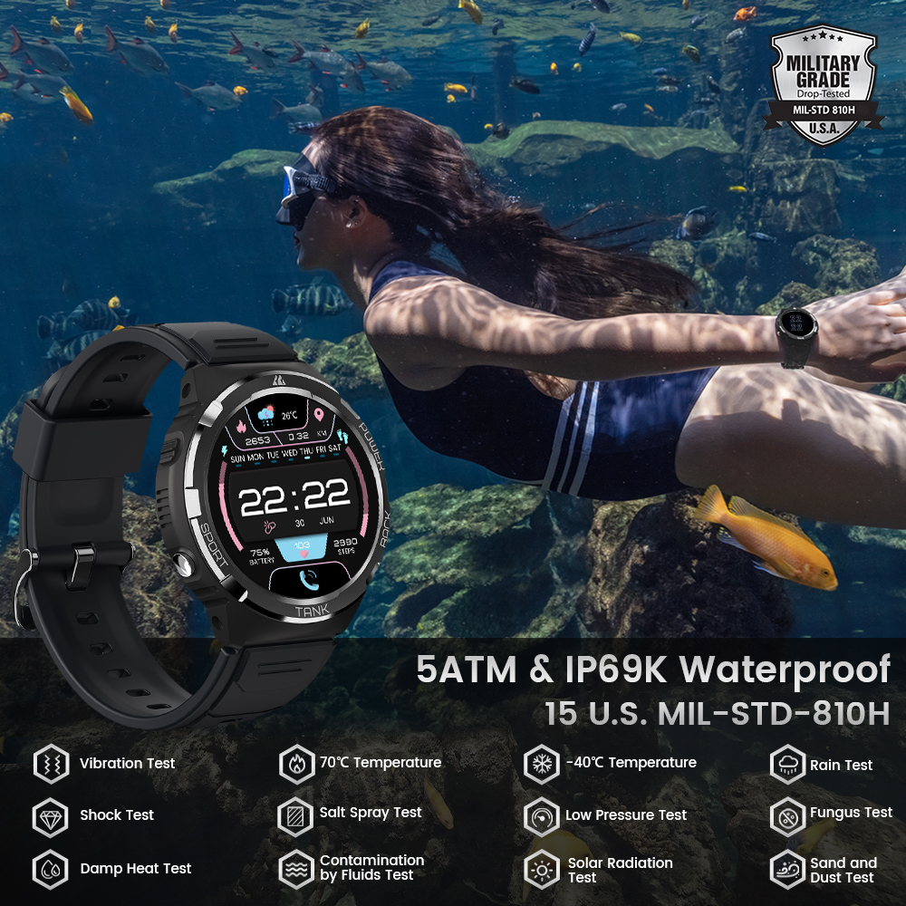 2vHQ2023 KOSPET TANK S1 Smartwatch Women AMOLED AOD 5ATM Waterproof Smartwatches Bluetooth Call Fitness Tracker Ultra