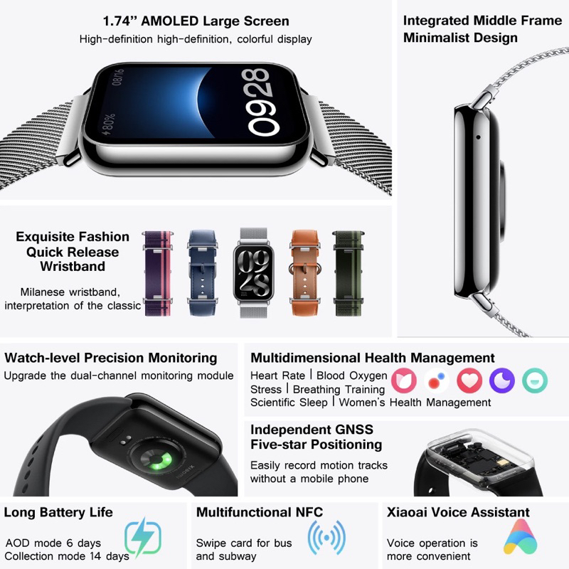 Xiaomi Smart Band 8 Pro NFC 1.74 AMOLED Screen Smart Watch