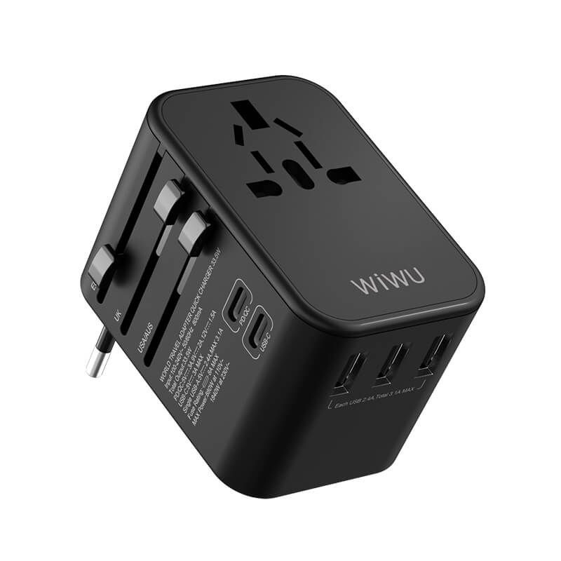 wiwu ua 303 universal adapter qc 3 0 pd with 3 usb and 2 type c ports 3