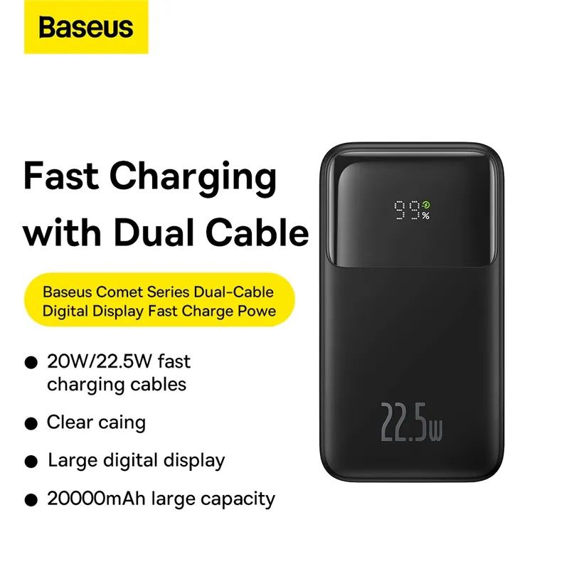 Baseus Power Bank 20000mAh 22.5W Built in Lightning Type C Cable Comet Series Digital Display Fast Charge Power PPMD020101 5