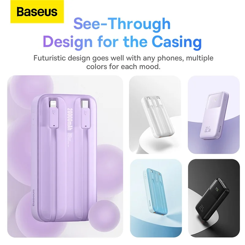Baseus Power Bank 20000mAh 22.5W Built in Lightning Type C Cable Comet Series Digital Display Fast Charge Power PPMD020101 7