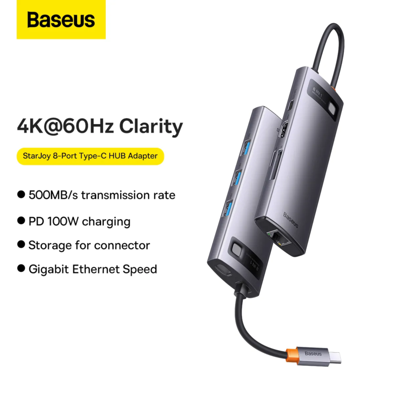 Baseus Hub Type C 8 in 1 HDMI4K 60@Hz StarJoy 8 Port Multi functional Hub Update Version WKWG080113 16
