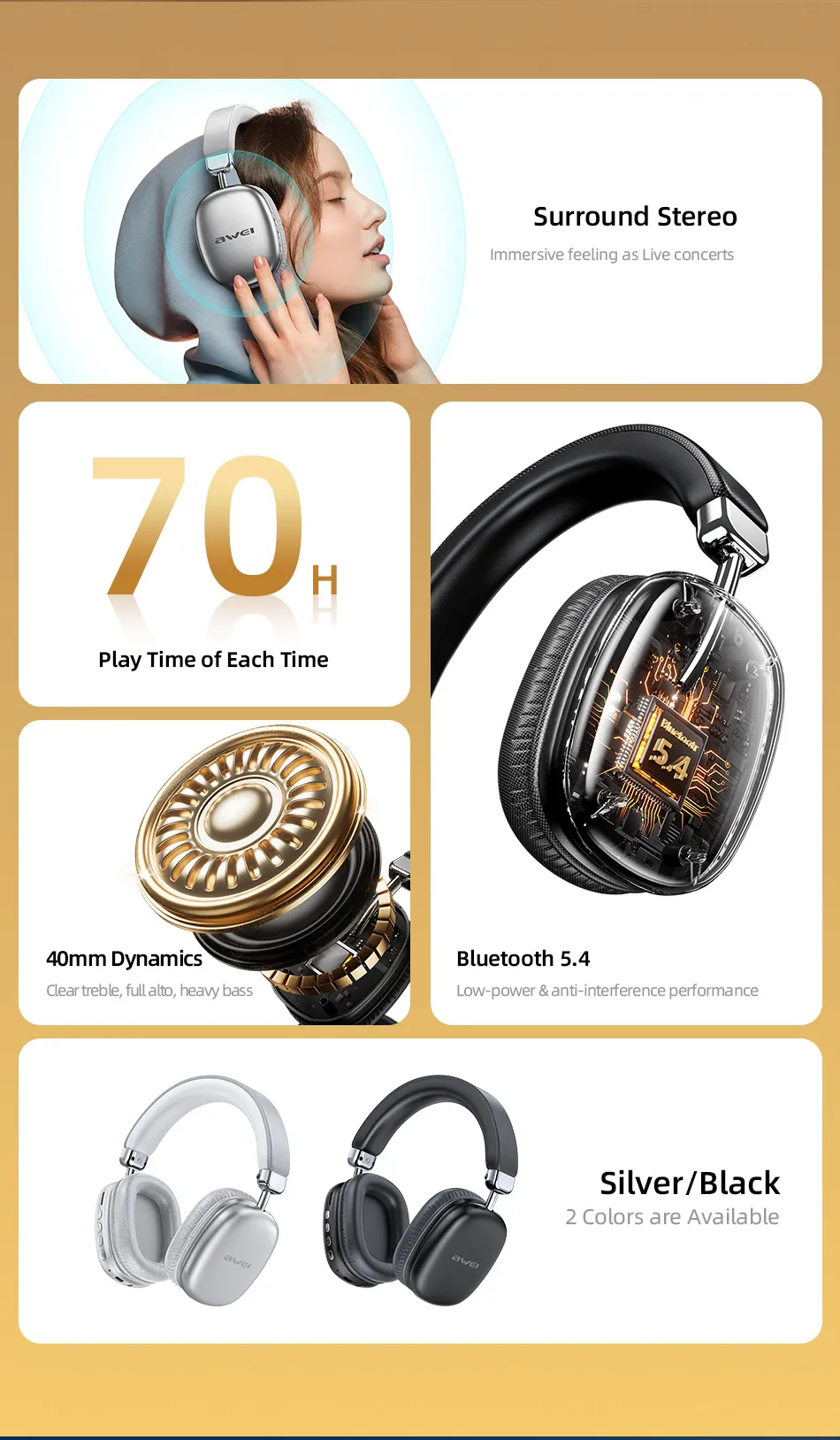 Awei AT7 Bluetooth Headphone 8