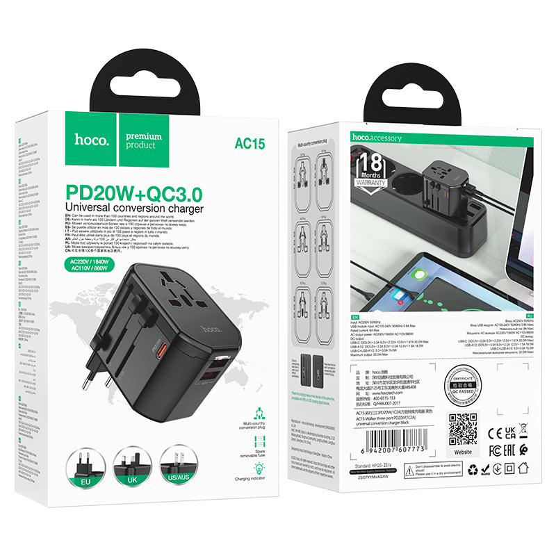 hoco ac15 walker pd20w 1c2a universal charger packaging