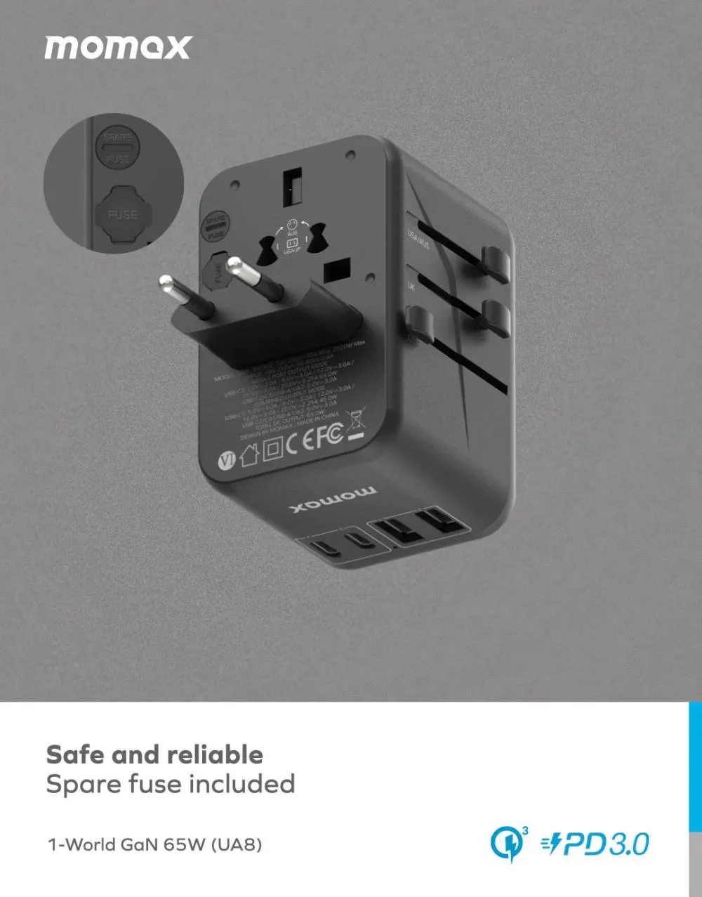 momax ua8 1 world 65w gan travel socket adapter 4