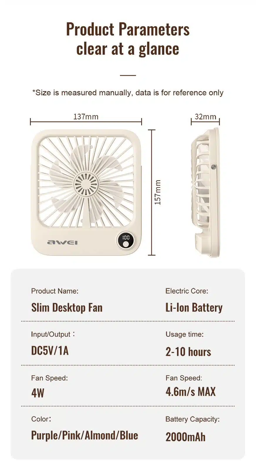 Awei F33 Desktop Ultra Slim Fan 3