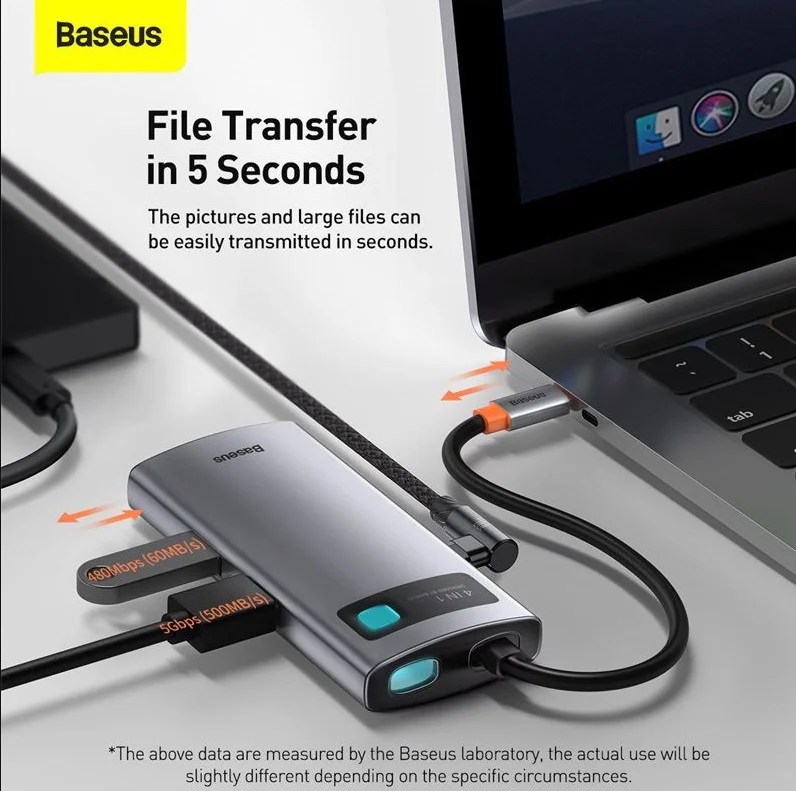 Baseus Metal Gleam Series 4 in 1 Multifunctional Type C HUB Docking Station Gray s 1