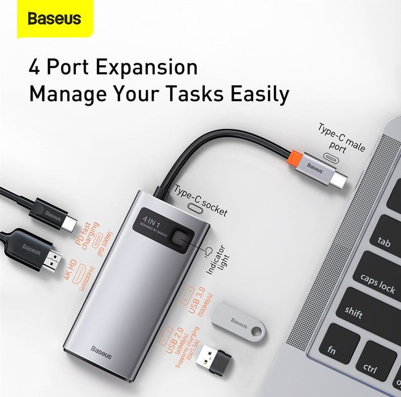 Baseus Metal Gleam Series 4 in 1 Multifunctional Type C HUB Docking Station Gray sed 1