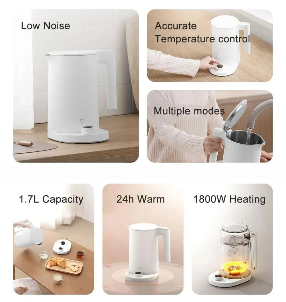 xiaomi mijia thermostatic electric kettle 2 pro 1 7l stainless steel app control 3 1