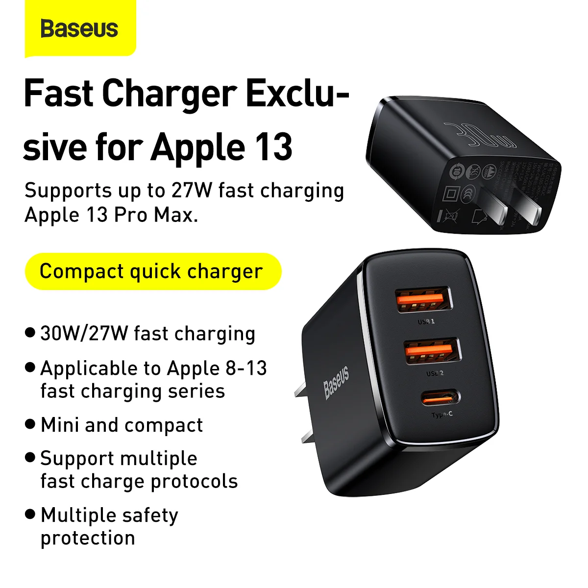 Baseus Compact Quick Fast Charger 2UC 30W CN Black 14