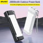 Awei P175K Portable Outdoor Power Bank 20000mAh With 25 lighting Lamps PD 22.5W - Image 3