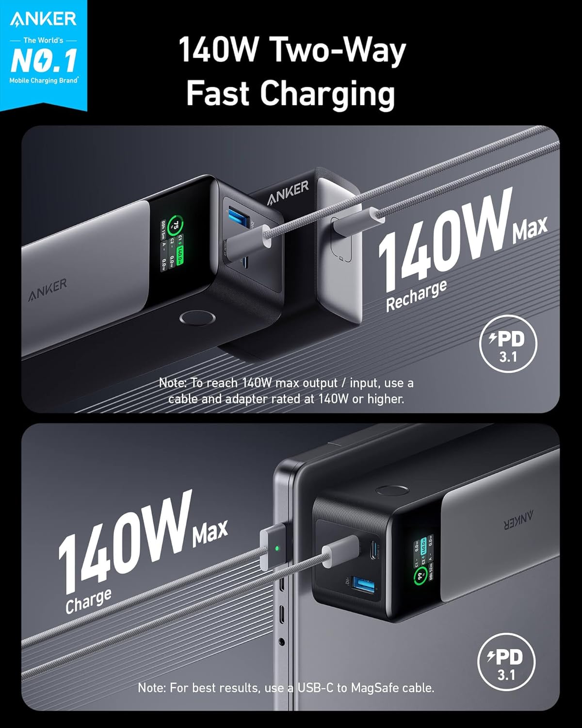 Anker 737 Powerbank 140W 24000mAh Powerbank A1289 5