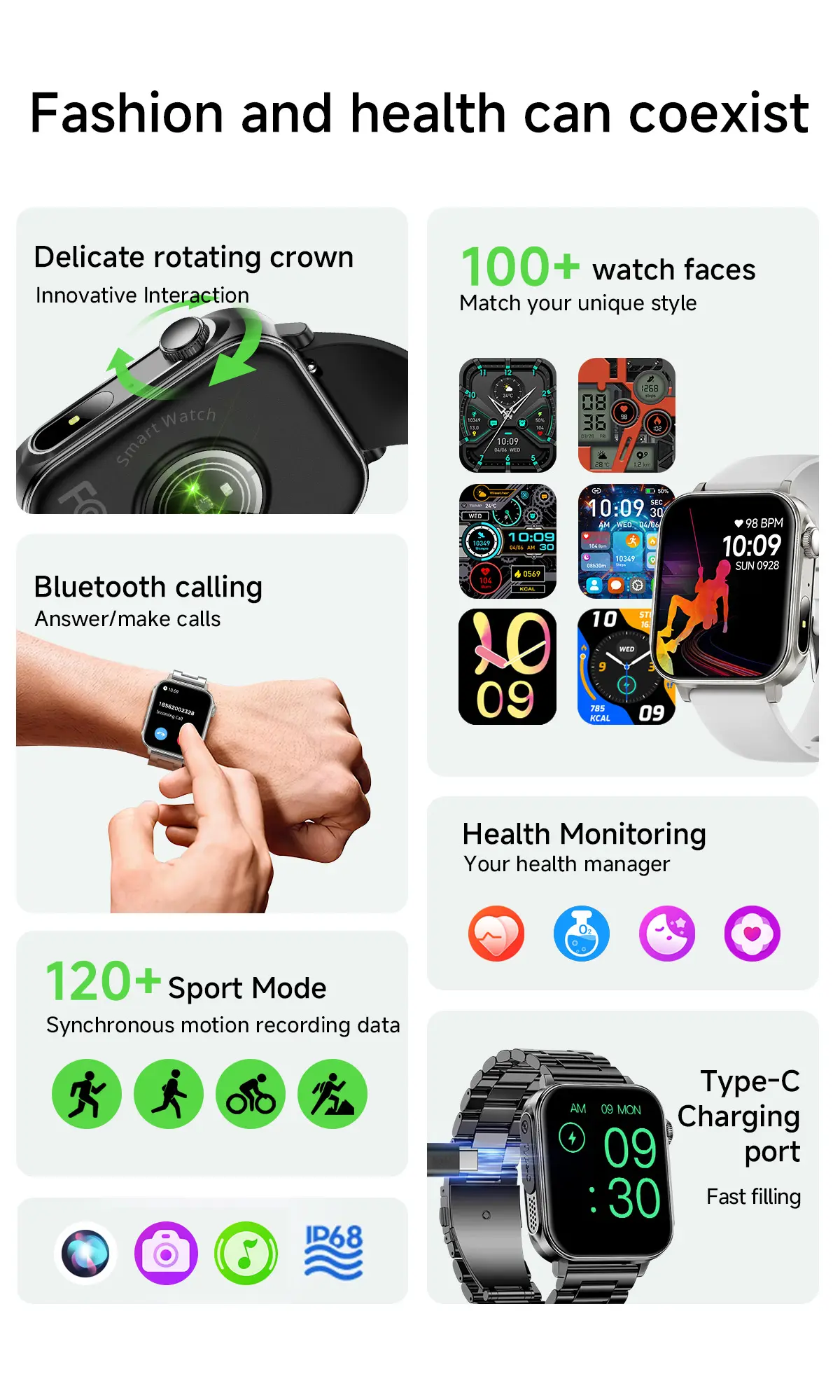COLMI P80 Type-C Charging Smartwatch with Flashlight