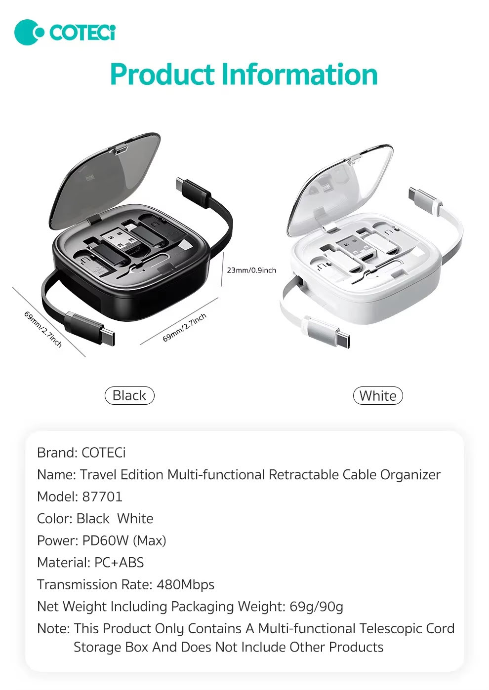 COTECi 87701 Travel Edition Multi Function Retractable Cable Organizer 1