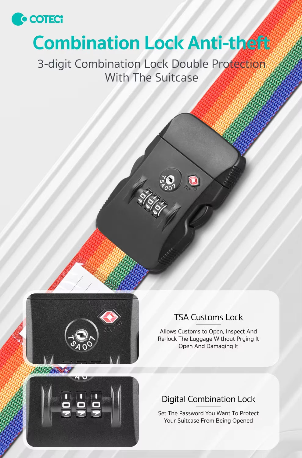 COTECi TR 004 Luggage Strap TSA Approved Suitcase Strap with Lock 5
