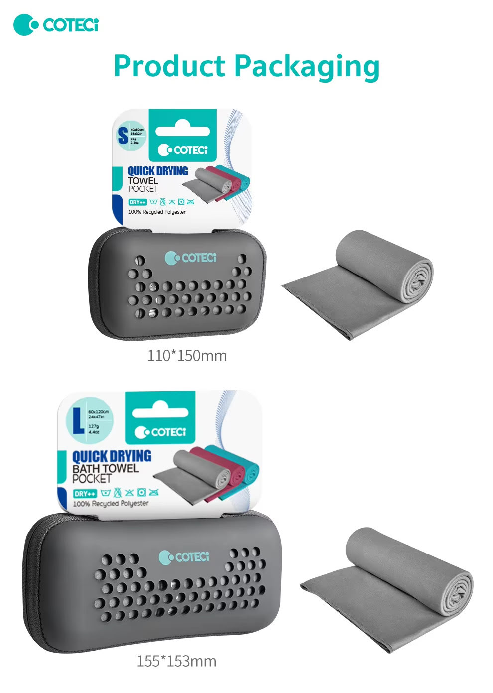 COTECi TR 048TR 049 Pocket Quick Drying Travel Towel SL 1