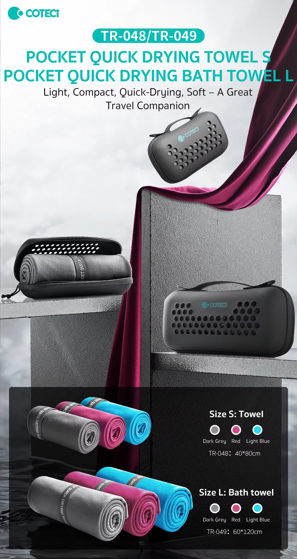 COTECi TR 048TR 049 Pocket Quick Drying Travel Towel SL 5