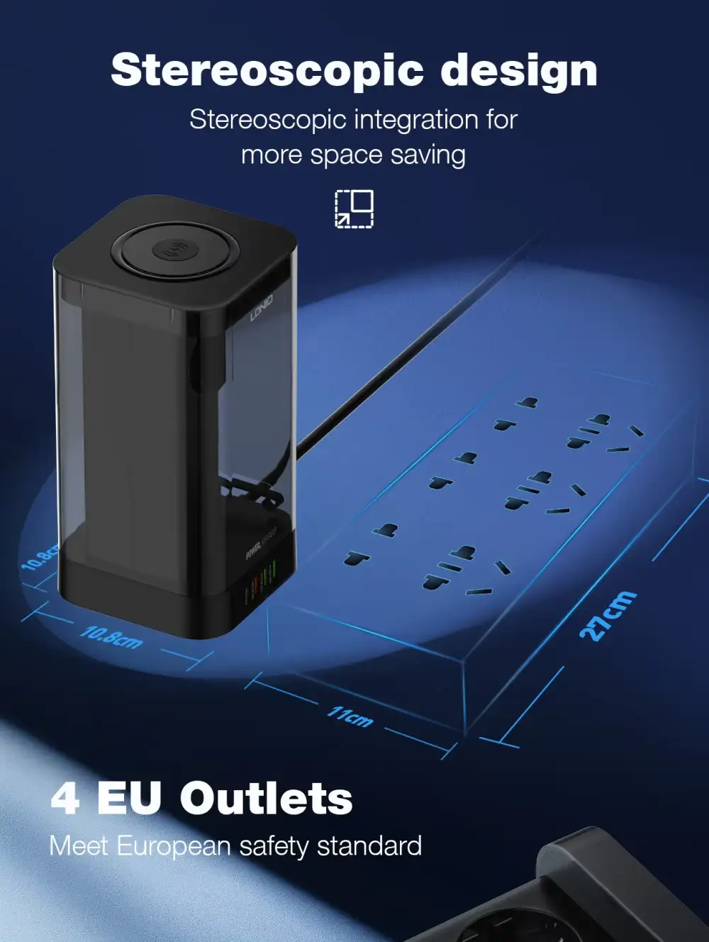 LDNIO SEW4485 Multiple 2500w Tower Power Strip 32W USB Output With Wireless Charging 2