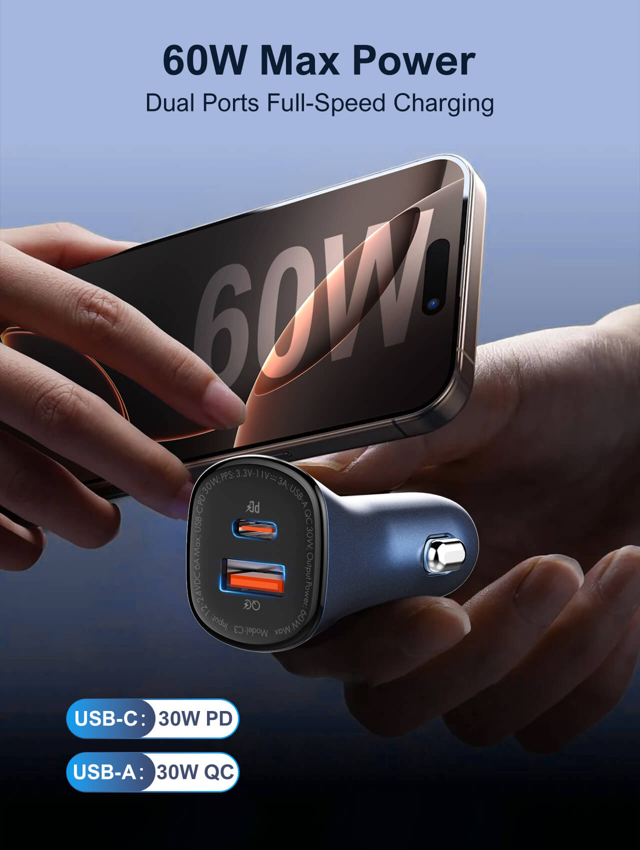 Ldnio C3 PDQC 60W Super Fast Car Charger 4