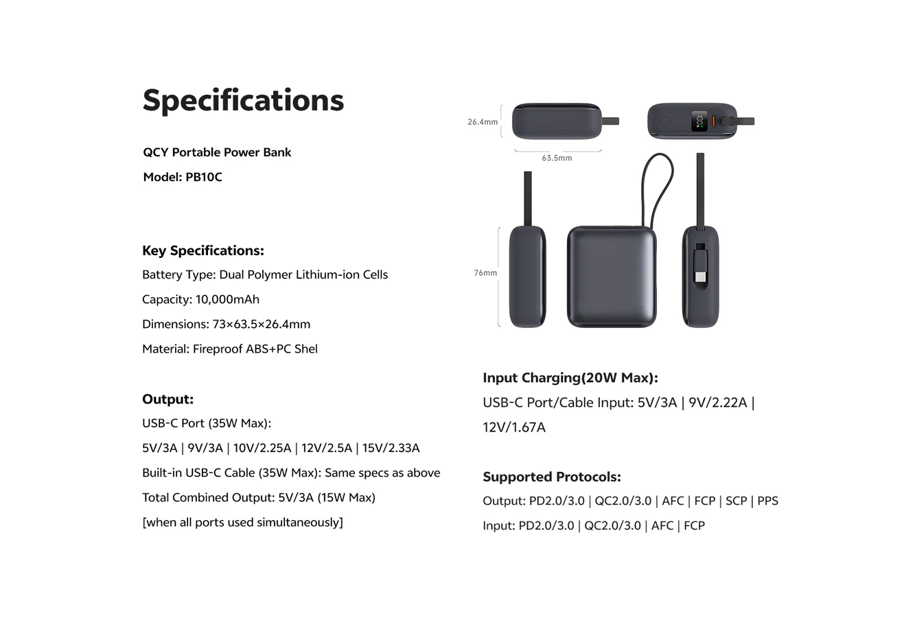 QCY PB10C 10000mAh 35W PD Fast Charging Mini Power Bank 5