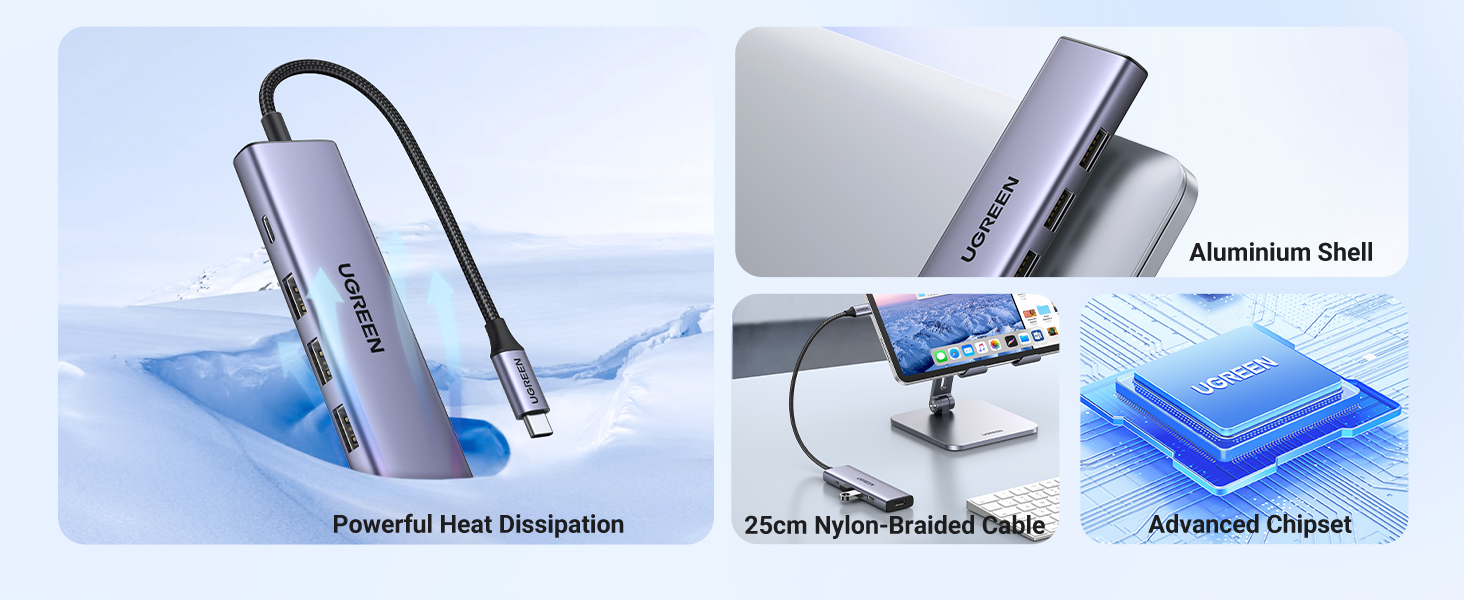 UGREEN 15596 Revodok USB C Hub 5 in 1 3xUSB A 3.0 HDMI PD 4K@30Hz 2