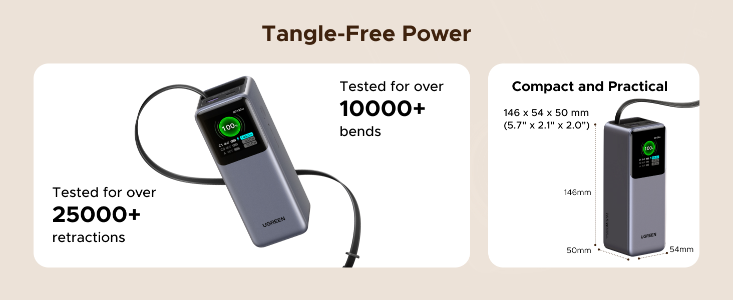 UGREEN PB726 55987 Nexode Power Bank 20000mAh 165W with Retractable USB C Cable