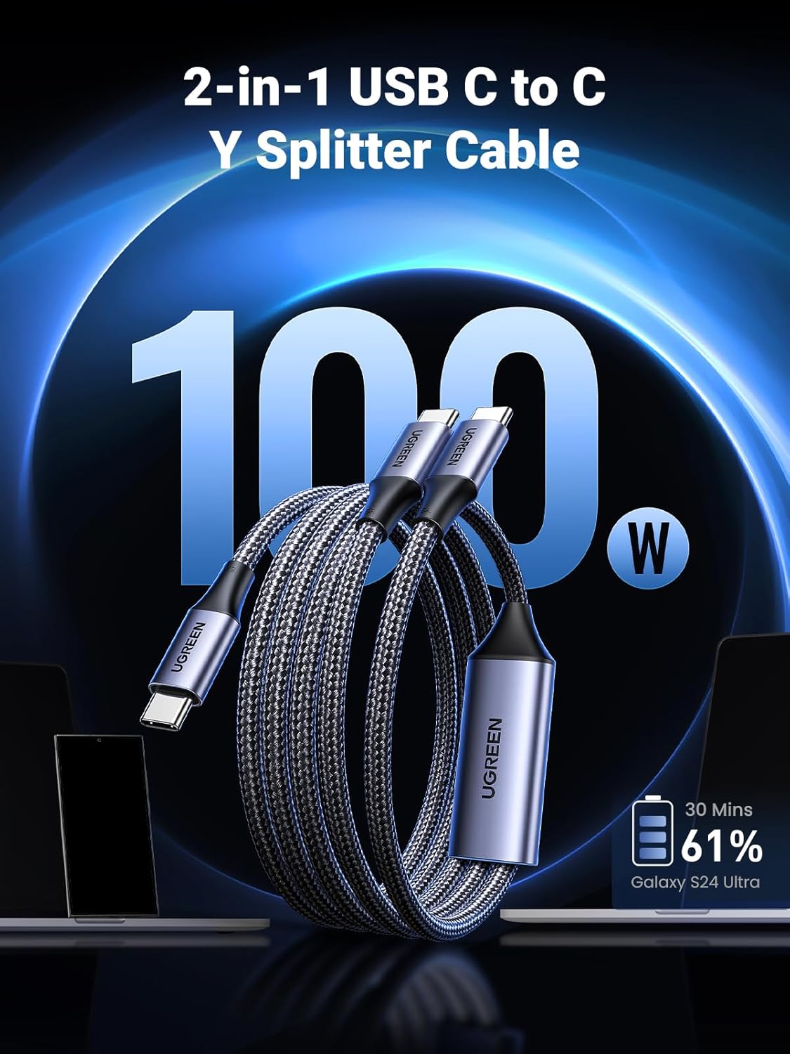 UGREEN US561 35088 100W 2 in 1 USB C to C Y Splitter Cable