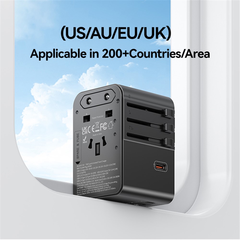 USAMS CC310 70W Three Type C and Dual USB A Ports Universal Travel Adapter 1