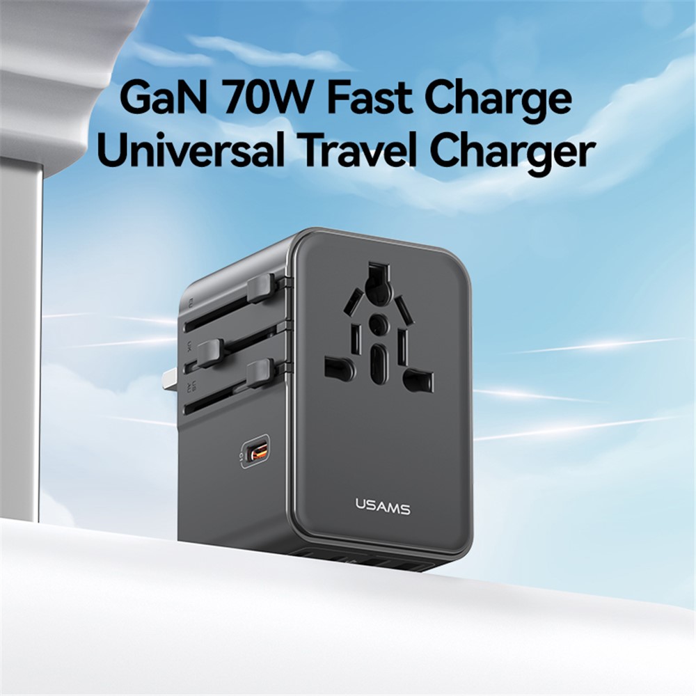 USAMS CC310 70W Three Type C and Dual USB A Ports Universal Travel Adapter 4