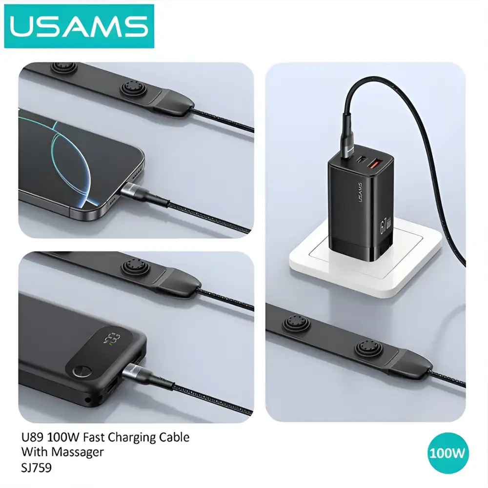 USAMS SJ759 U89 100W Fast Charging with massager black Cable