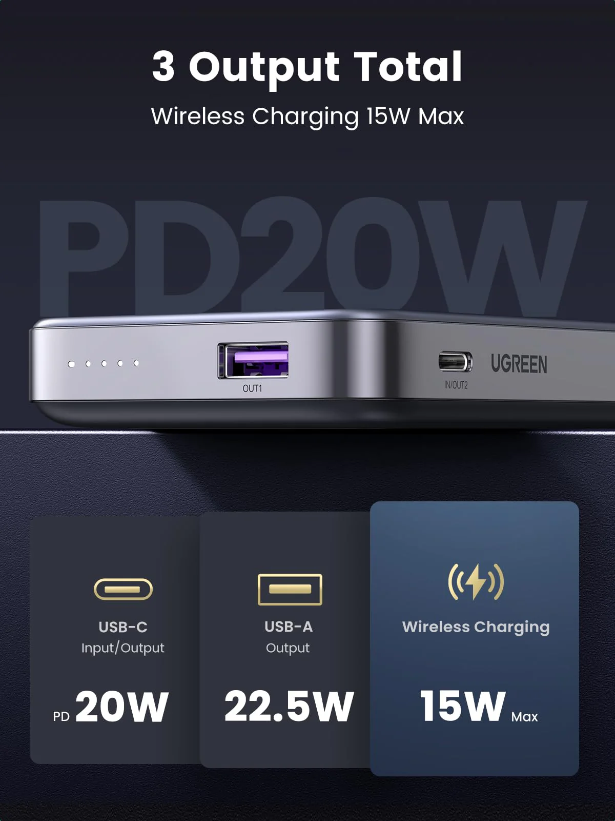 Ugreen PB206 15088 10000mAh Foldable Kickstand Magnetic Power Bank