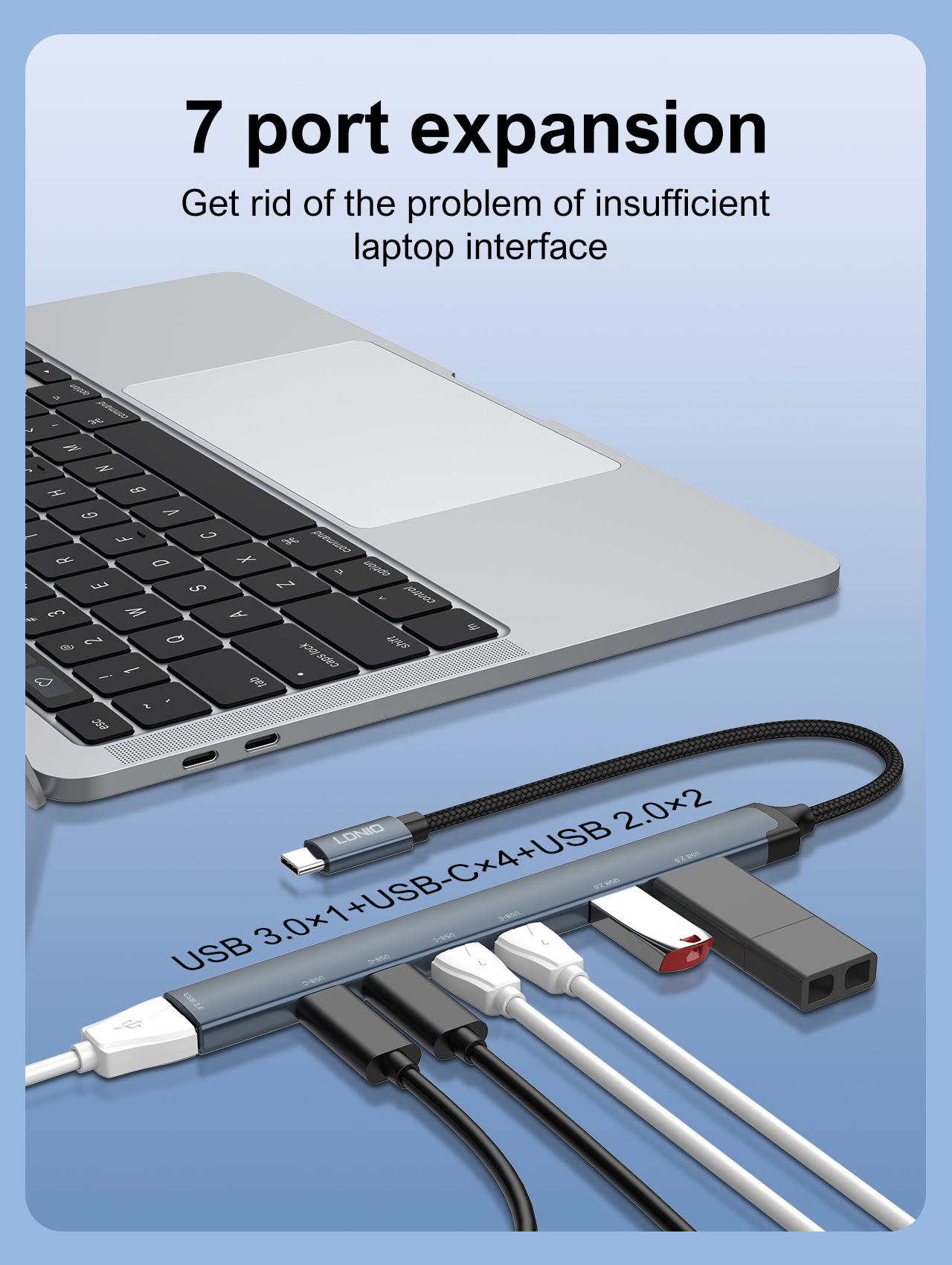 LDNIO DS-87C 7 Ports USB 3.0 Hub USB Data Ultra Ramping Hub