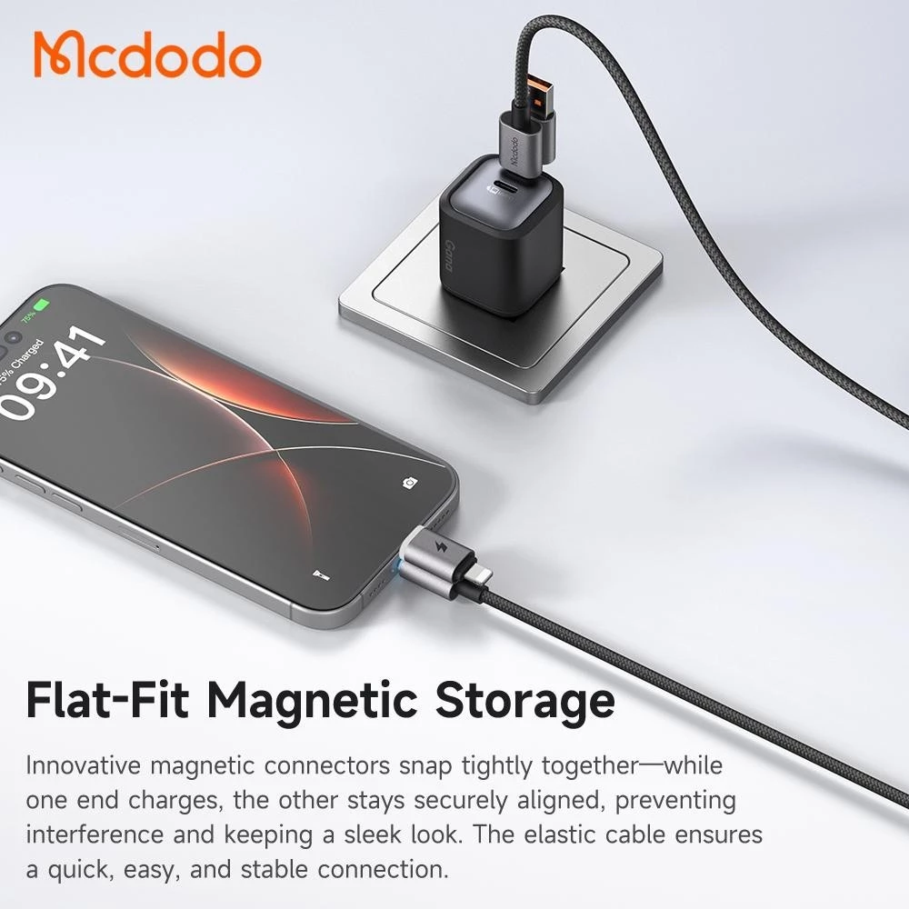 Mcdodo CA 6560 Fast Charging 60W Max PD 4 in 1 L Data Cable 1.2M with Magnetic Ends for Tidy Storage 1