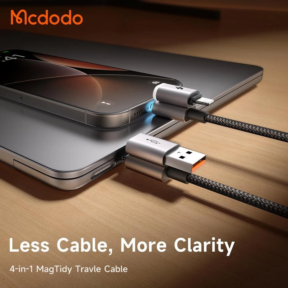 Mcdodo CA 6560 Fast Charging 60W Max PD 4 in 1 L Data Cable 1.2M with Magnetic Ends for Tidy Storage 2