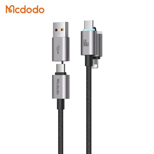 Mcdodo CA-6560 Fast Charging 60W Max PD 4-in-1 L Data Cable 1.2M with Magnetic Ends for Tidy Storage
