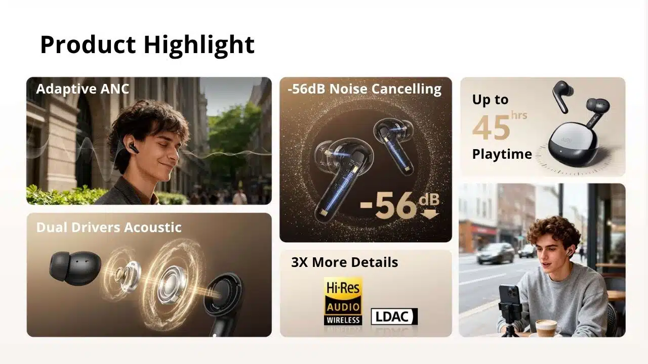 QCY MeloBuds N60 Adaptive Noise Canceling Wireless Earbuds 2