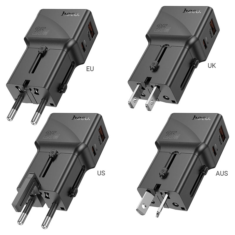 hoco-ac24-mini-pd25w-qc3-universal-travel-charger-plugs hoco AC24 Mini PD25W QC3.0 Universal Travel Charger Set - Image 2