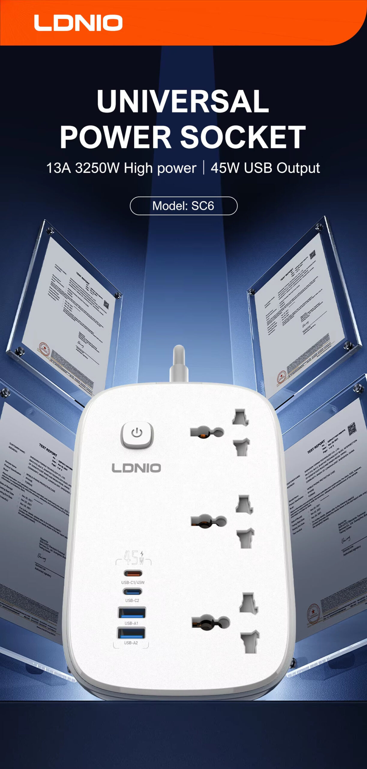 LDNIO SC6 Power Strip With 3 way Socket 1 scaled