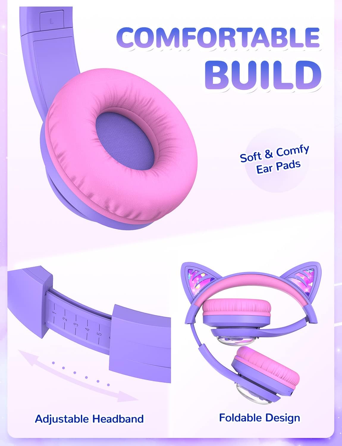 iClever BTH19 Kids Bluetooth Headphones Cat Ear 2