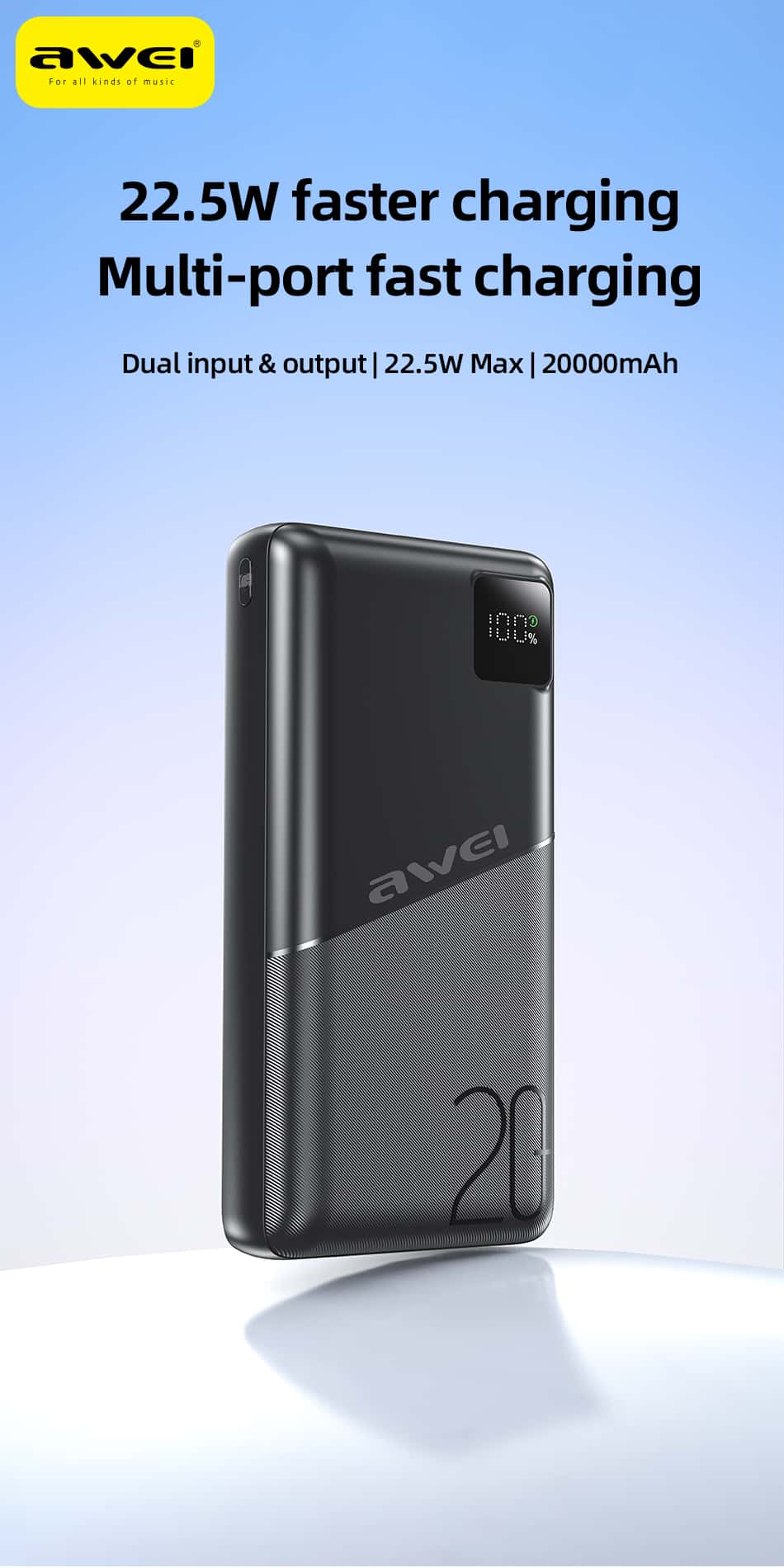 Awei PA 37 22.5W PD Fast Charging Power Bank 20000mAh 3